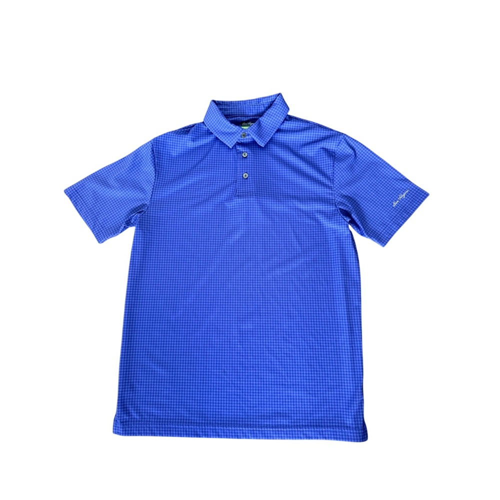 Ben‎ Hogan Performance Mens Blue Micro Check Golf Polo Shirt Short Sleeve Small